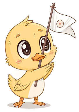 Cute Chick with White Flag Cartoon