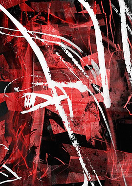 Abstract Red, White, and Black Painting