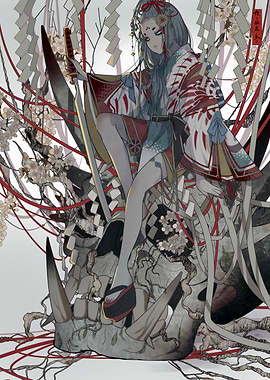 Kimono Girl with Sword and Skull