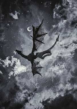 Dragon soars through the night sky