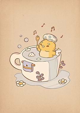 Cute Chick Bathing in a Cup