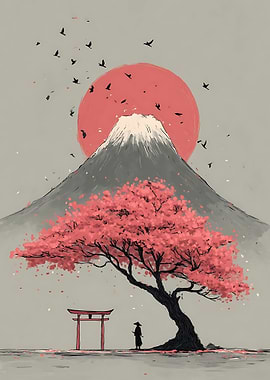 Japanese Landscape with Mount Fuji
