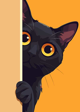 Peeking Black Cat Illustration