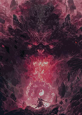 Warrior facing a monstrous entity