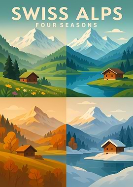 Swiss Alps Four Seasons Illustration