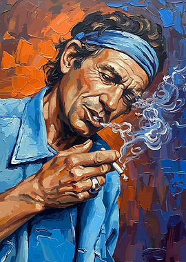 Keith Richards Smoking Portrait Painting