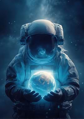 Astronaut Holding Earth in Space
