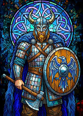 Viking Warrior Stained Glass Art