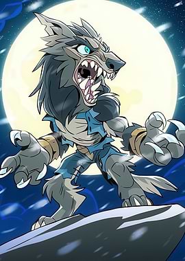Cartoon Werewolf Howling at the Moon