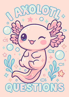 Cute Axolotl Questions Cartoon Illustration