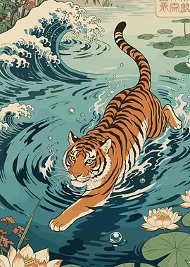 Tiger Taming the Great Wave (Ukiyo-e)