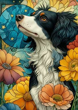Springer Spaniel Among Flowers