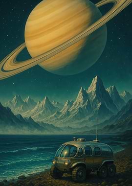 Retro Futuristic Vehicle on Alien Beach