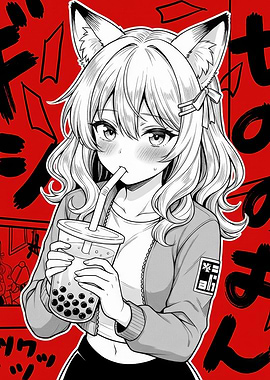 Anime Girl Drinking Bubble Tea
