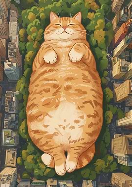 Giant Cat in Cityscape