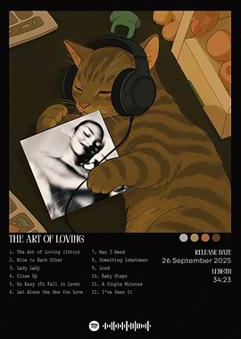 Cat Listening to Music Album Cover