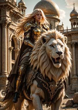 Golden Knight Riding Armored Lion