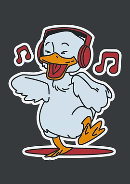 Cartoon Duck Dancing with Headphones