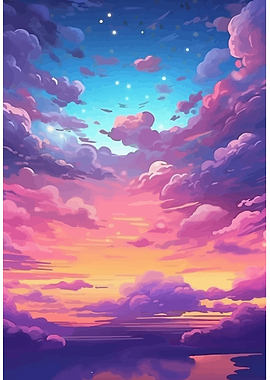 Colorful Sky with Clouds and Stars