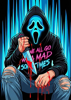 Ghostface with bloody knife illustration