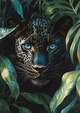 Black Panther Portrait in Jungle Foliage