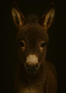 Portrait of a Brown Donkey Foal