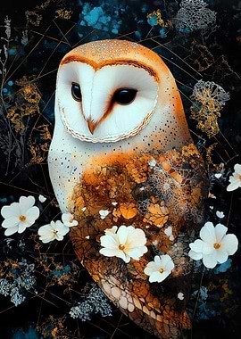 Barn Owl with Floral Accents