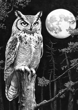 Owl Perched Under Moonlight