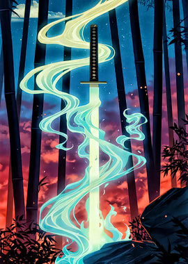 Mystical Katana in Bamboo Forest