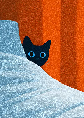 Black Cat Peeking from Under Blanket