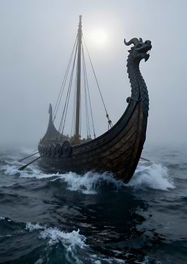 Viking ship in the fog