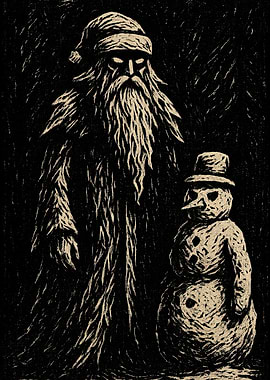 Creepy Santa and Snowman Illustration