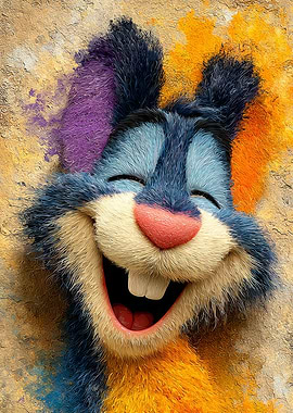 Laughing Blue Rabbit with Colorful Background