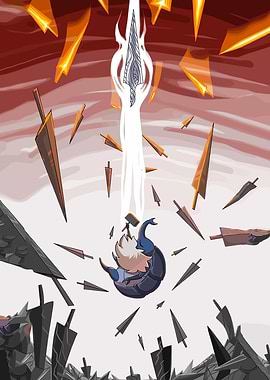 Beetle falling towards a sword