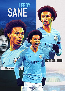 Leroy Sane Manchester City Football Portrait