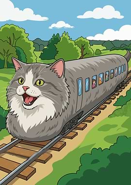 Cat Train Cartoon