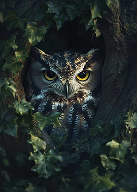 Owl in Tree Hollow