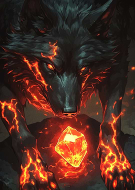 Fiery Wolf with Crystal