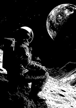 Astronaut on the Moon, Black and White