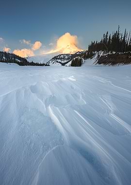 Snowy Mountain Landscape at Sunset