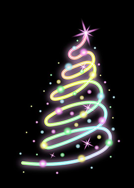 Neon Christmas Tree on Black Background