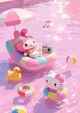 My Melody and Hello Kitty Pool Party