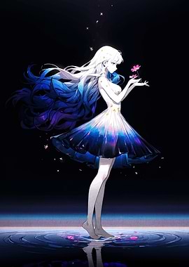 Anime Girl with Flowers in Water