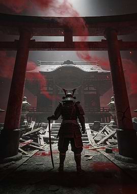 Samurai Warrior at Temple Gate