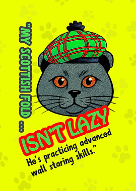 Scottish Fold Cat with Tartan Hat