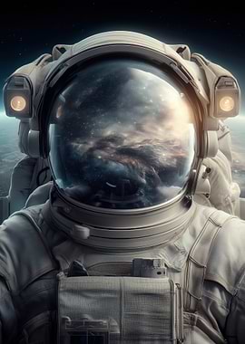 Astronaut in Space Suit with Galaxy Reflection