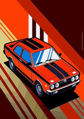 Retro Orange Car Illustration