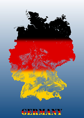 Germany Topographic Contour Relief Map blending terrain features into its emblematic colorful flag