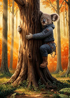 Koala Tree Climber in Autumn Forest