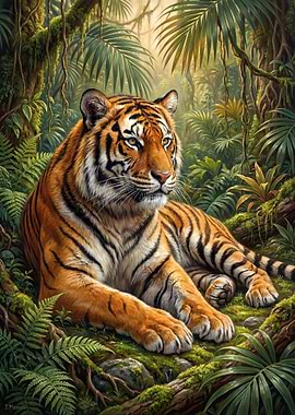 Tiger in Lush Jungle